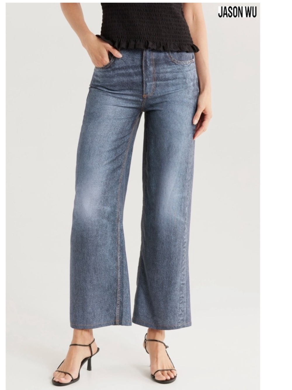 NWT Jason Wu Hi Rise Wide Faded Raw Denim Blue Women’s Pants Size 6 Lightweight